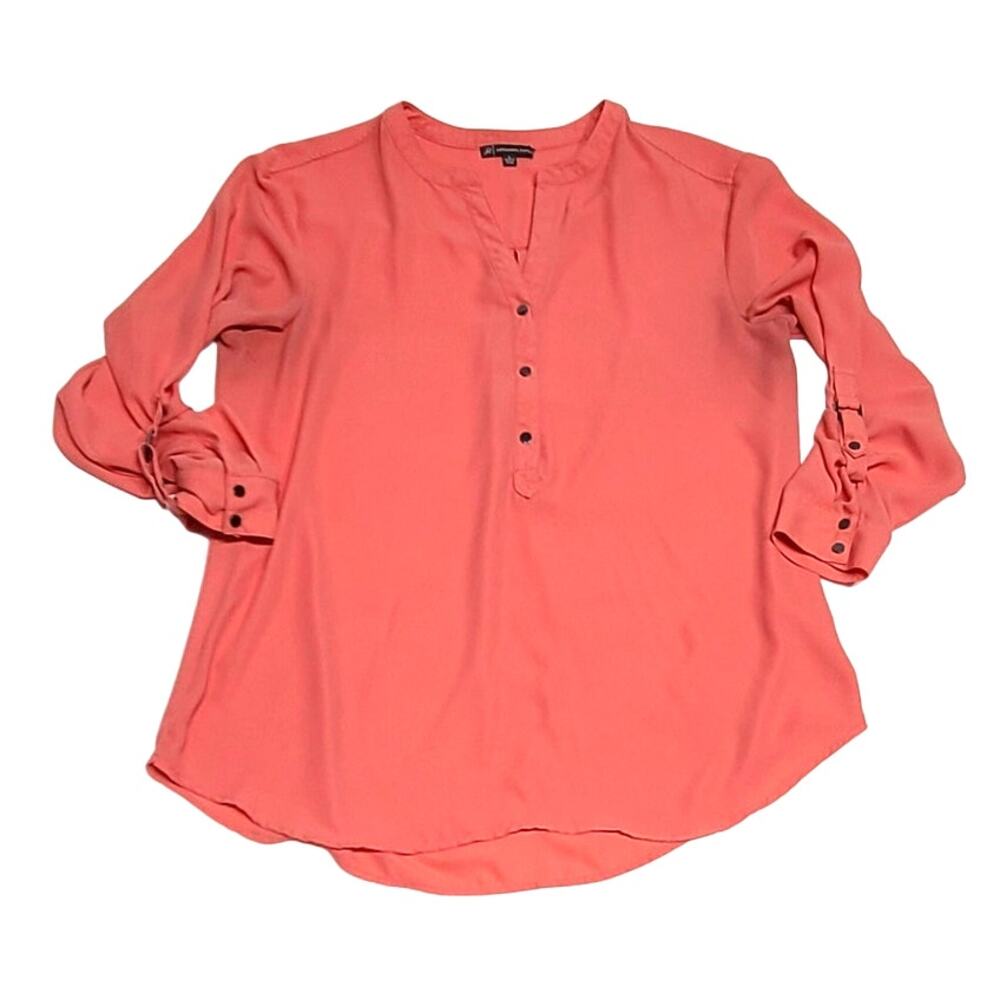 Adrianna Papell orange long sleeve blouse women's large roll tab